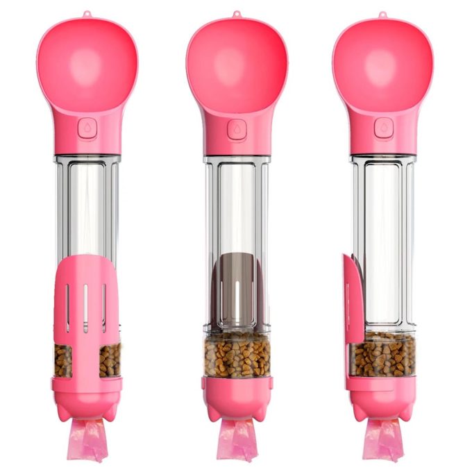 Portable Dog Water Bottle 4 In 1 Pink