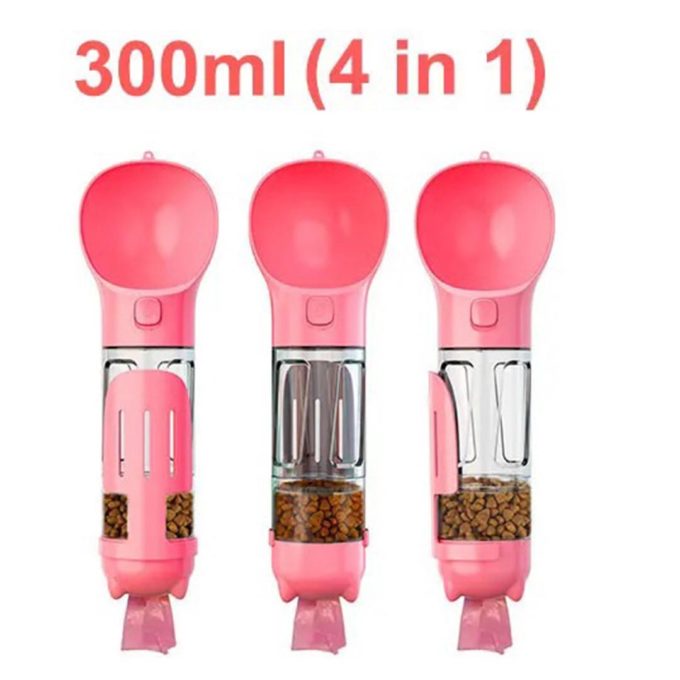 Portable Dog Water Bottle 4 In 1 Pink