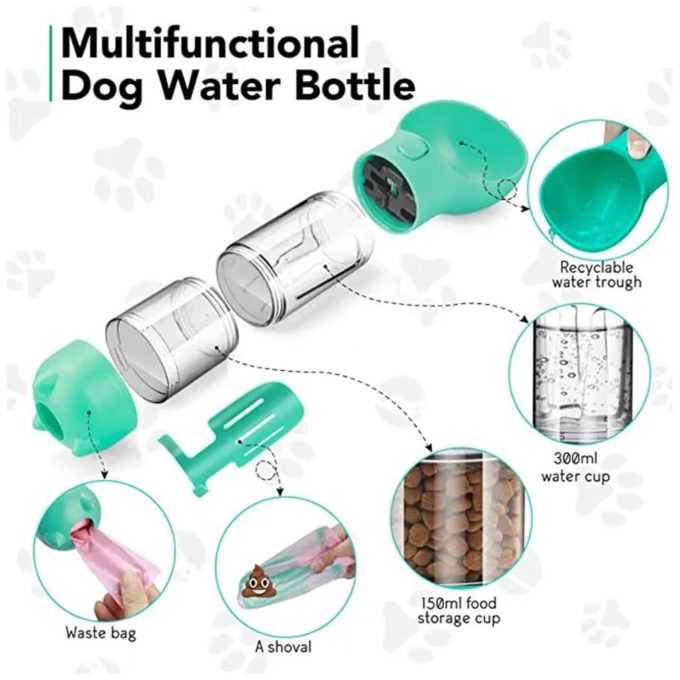 Portable Dog Water Bottle 4 In 1 Turquoise